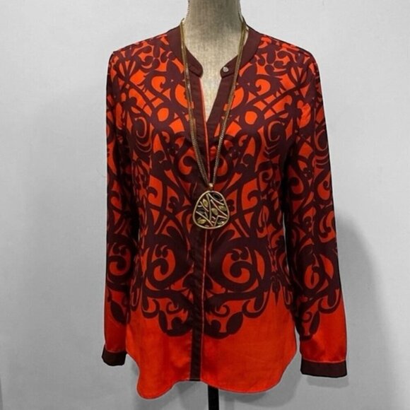 New York & Company Red Button Down Blouse Size Large - Picture 2 of 16